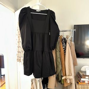 Mango Black Puff Sleeve Mini Dress